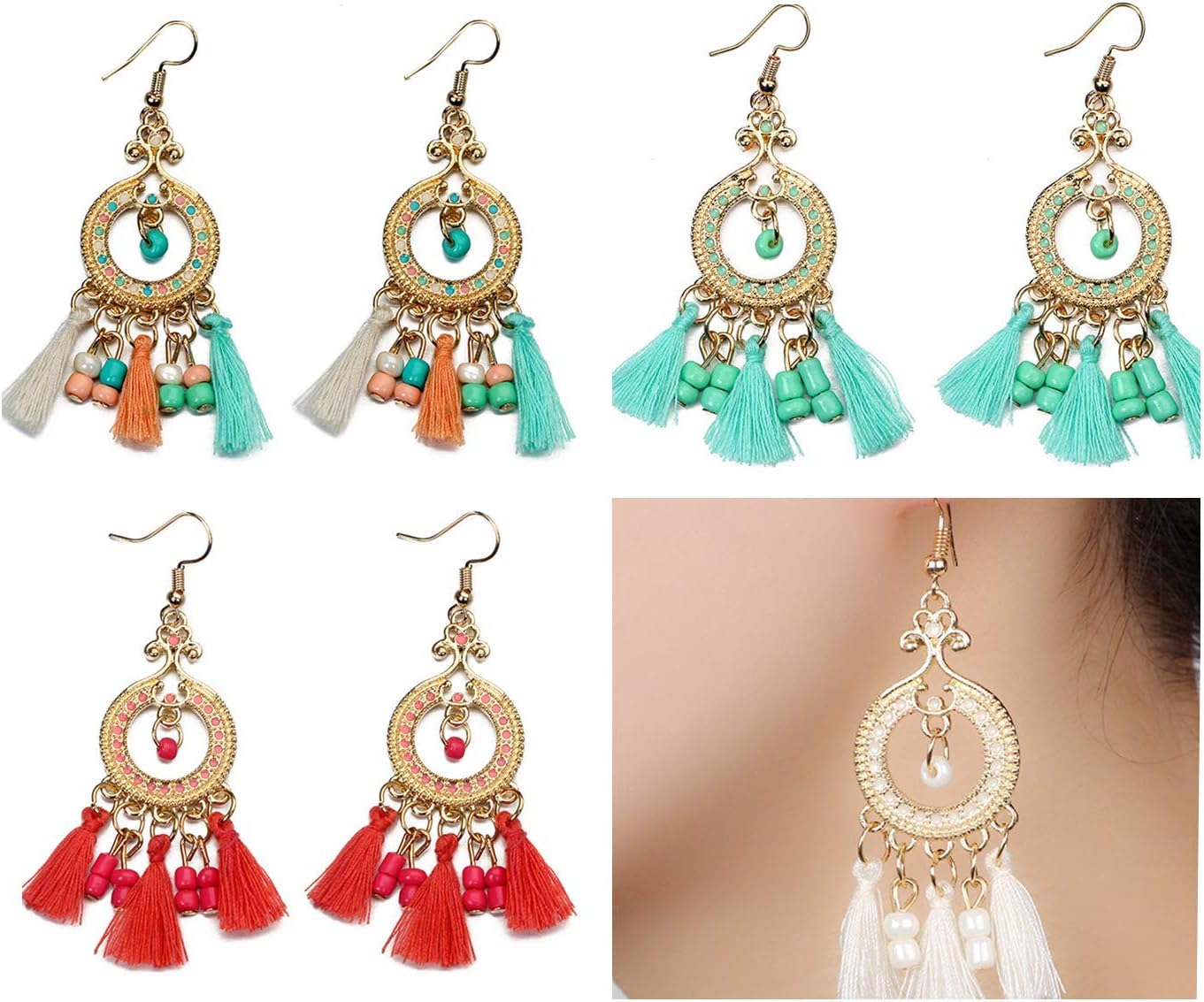 MSCFTFB 100 Pieces Mini Tassels Mala Tassel Kit with Jump Rings for Earring Necklace Jewelry Making Garland Keychain Charms Crafts Decorations (White)